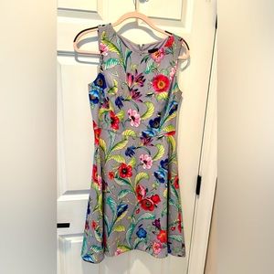 Ann Taylor Floral Print Gray Dress